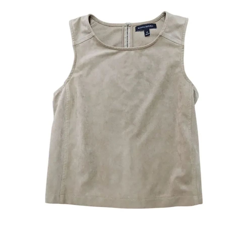 Banana Republic Tan Faux Suede Tank XS Quiet Luxury Neutral Shell Heritage